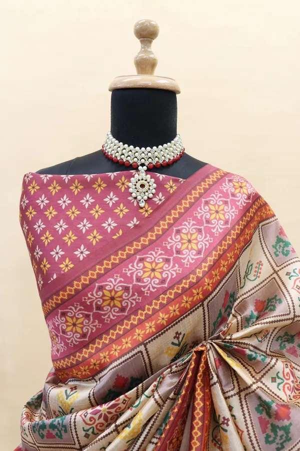 Lemon_Yellow_Smooth_Silk_Saree_With_Patola_Print
